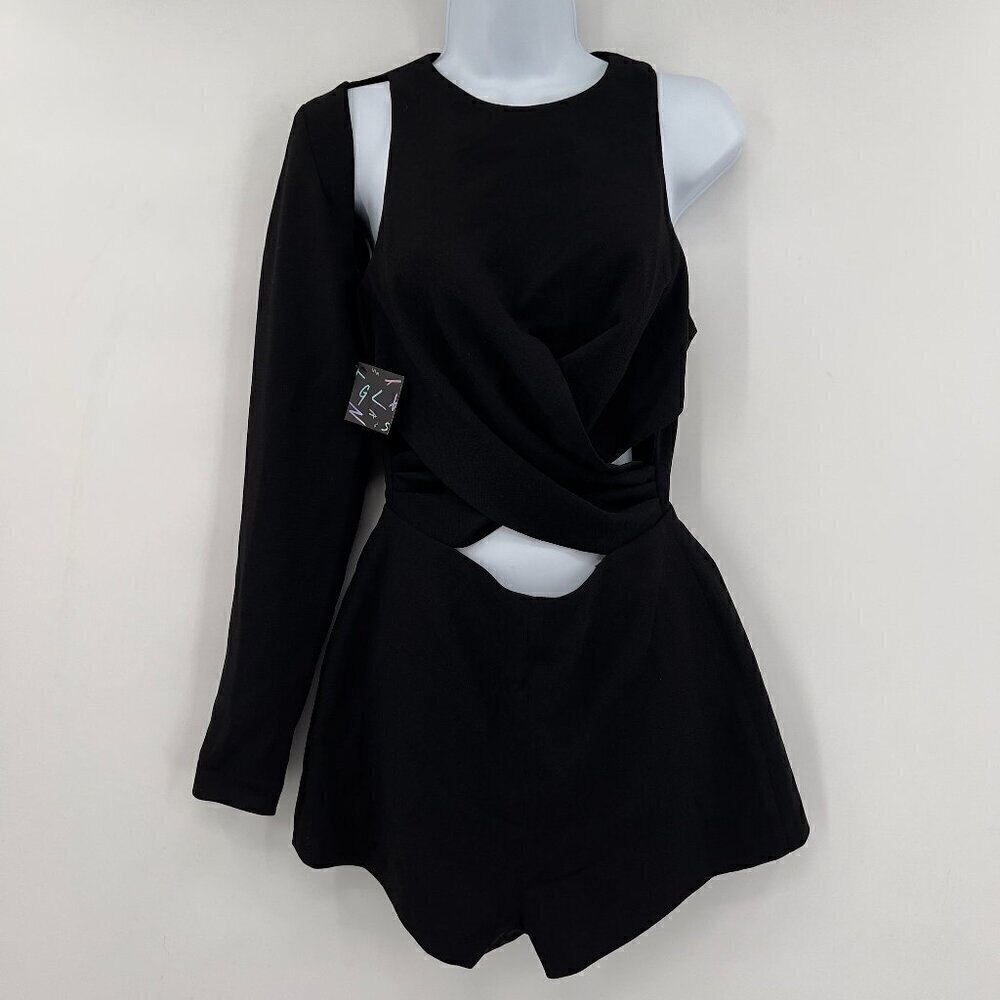 Nasty Gal Women's Cut-out One Sleeve Lined Black Romper Size S NWT - Picture 2 of 10